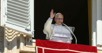 O Papa Leão conduz a oração do Angelus da janela do Palácio Apostólico, no Vaticano, em 11 de outubro de 2026. Vatican Media/Elisabetta Trevisan/­Imagem cedida pela REUTERS