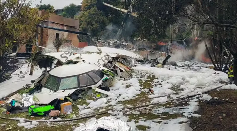 São Paulo (SP) 10/08/2024 - Destroços do acidente aéreo que envolveu avião da Voepass que ocorreu em Vinhedo interior de São Paulo. Foto: Secretária de Segurança de São Paulo/Divulgação