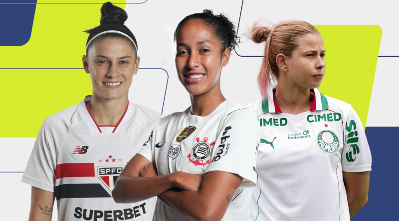 Finalistas à categoria zagueira do Prêmio TV Brasil Petrobras Para Elas - Bruna Calderan, Gi Fernandes, Fe Palermo - 2026