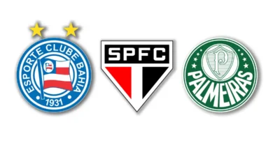 Escudos de clubes, são os finalistas na categoria melhor gestão do Prêmio TV Brasil Petrobras Para Elas, voltado ao futebol feminino . Foto: Arte/ EBC